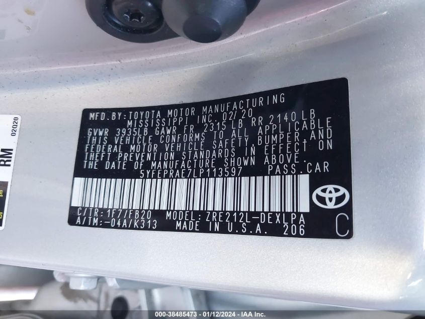 2020 TOYOTA COROLLA LE - 5YFEPRAE7LP113597