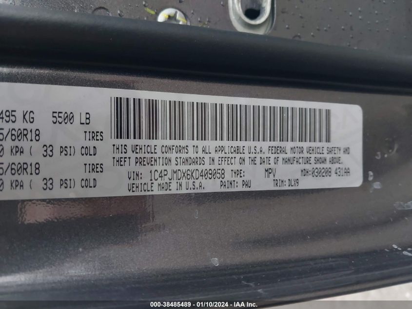 2019 JEEP CHEROKEE LIMITED - 1C4PJMDX6KD409058