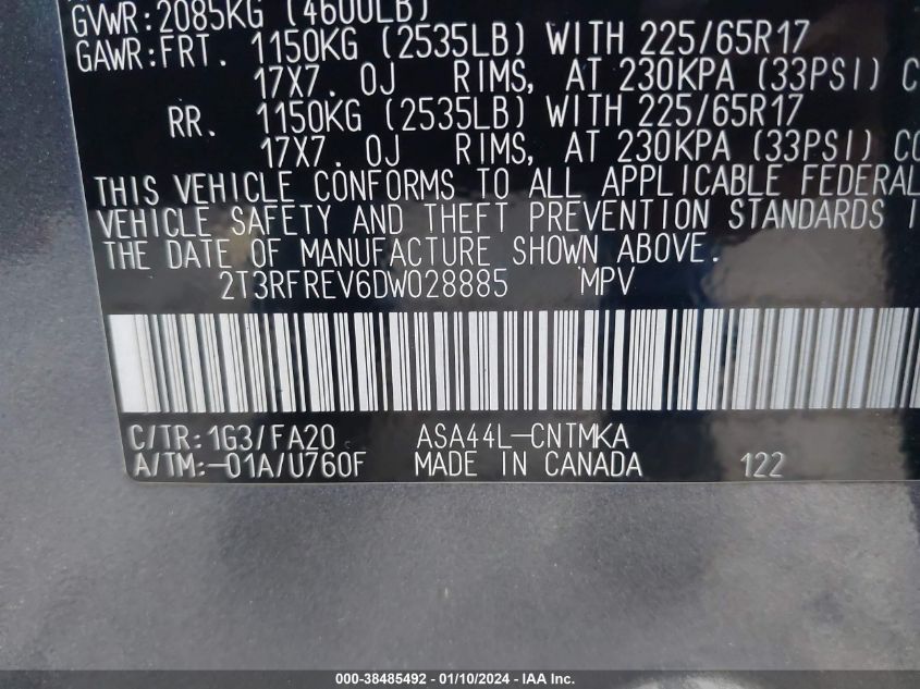 2013 TOYOTA RAV4 XLE - 2T3RFREV6DW028885