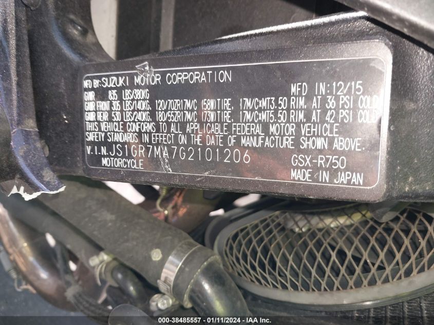2016 SUZUKI GSX-R750 - JS1GR7MA7G2101206