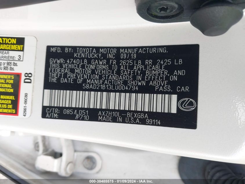 2020 LEXUS ES 300H - 58AD21B13LU004794