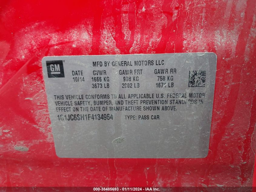 2015 CHEVROLET SONIC LT AUTO - 1G1JC6SH1F4134964