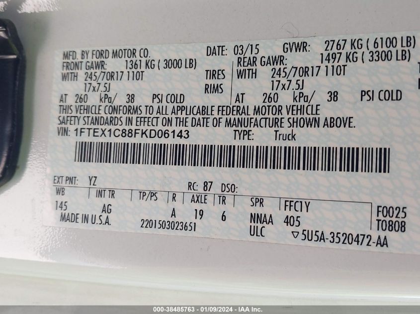 2015 FORD F-150 XL - 1FTEX1C88FKD06143