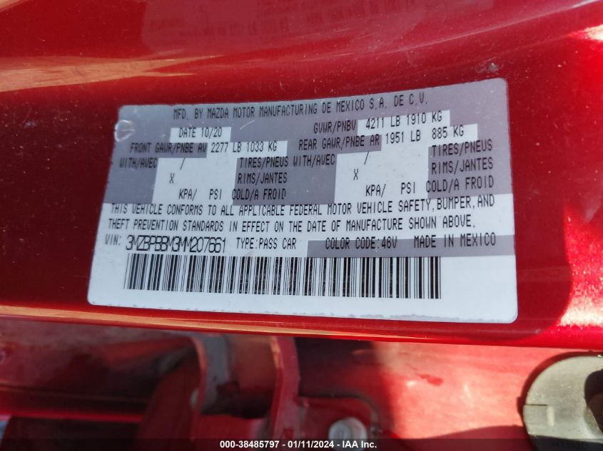 2021 MAZDA MAZDA3 SELECT - 3MZBPBBM3MM207661