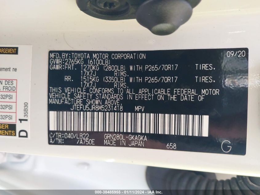 2021 TOYOTA 4RUNNER SR5 PREMIUM - JTEFU5JR8M5231418