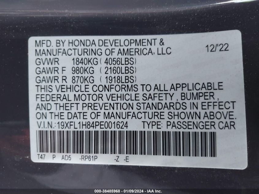 2023 HONDA CIVIC SPORT TOURING - 19XFL1H84PE001624