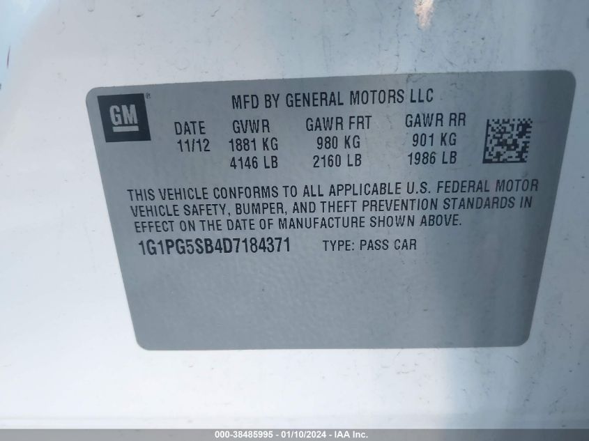2013 CHEVROLET CRUZE LTZ - 1G1PG5SB4D7184371