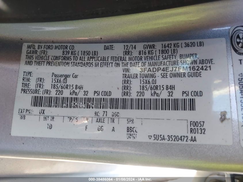 2015 FORD FIESTA SE - 3FADP4EJ7FM162421