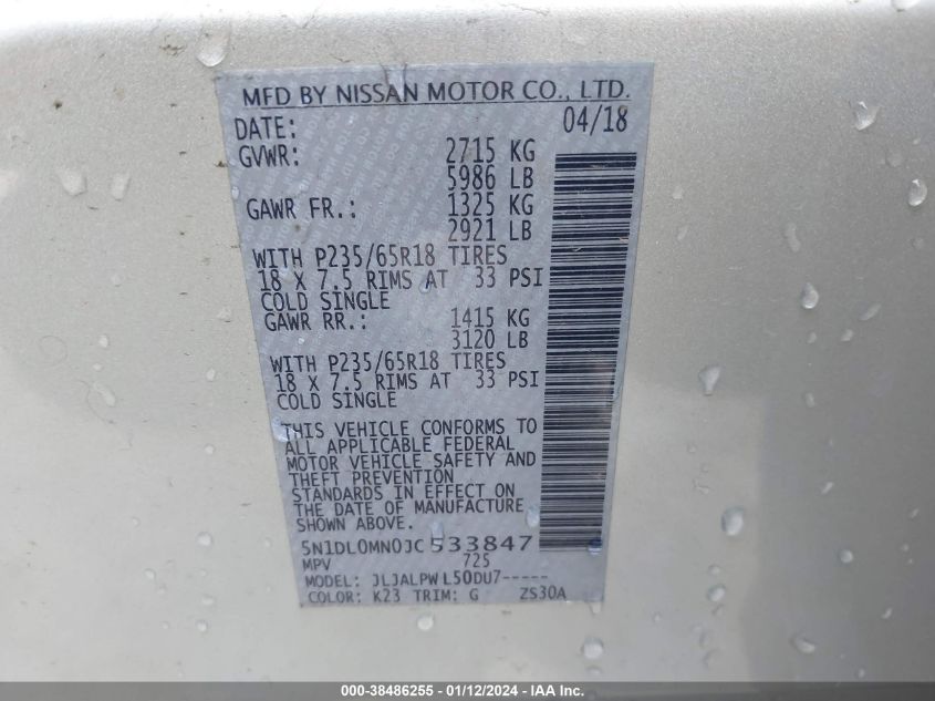 2018 INFINITI QX60 - 5N1DL0MN0JC533847
