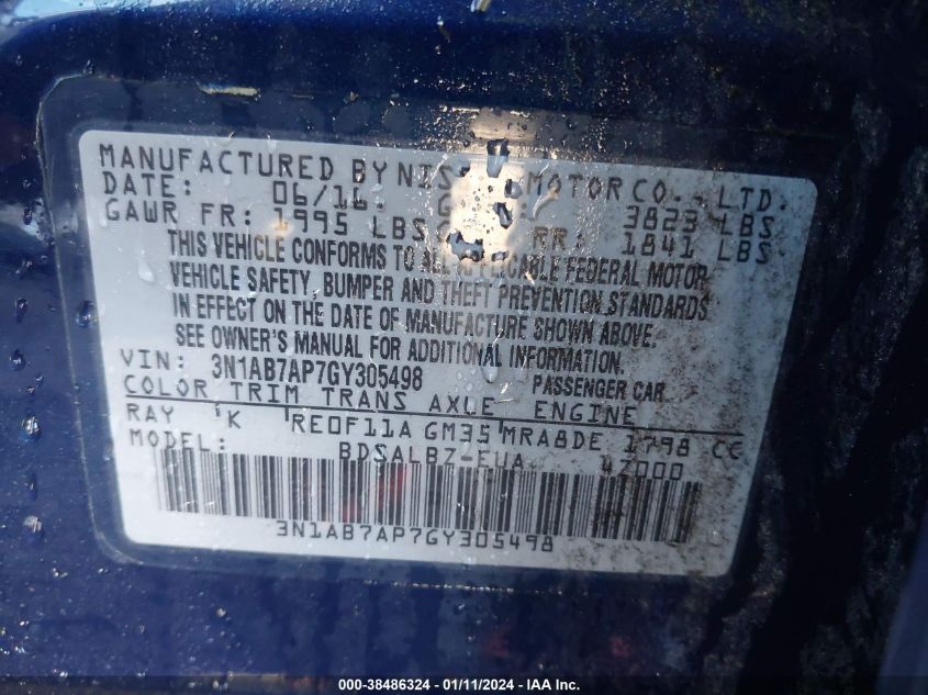 2016 NISSAN SENTRA S - 3N1AB7AP7GY305498