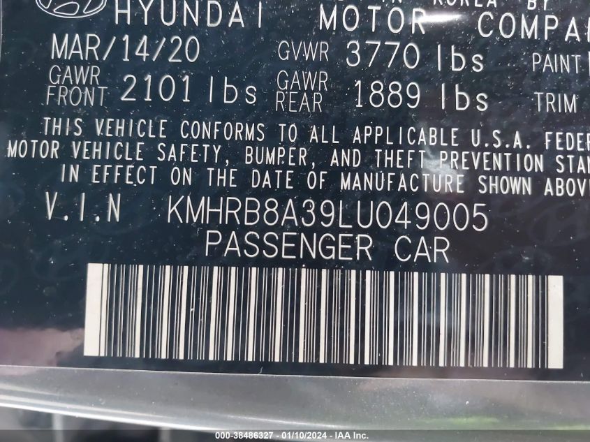 2020 HYUNDAI VENUE SE - KMHRB8A39LU049005