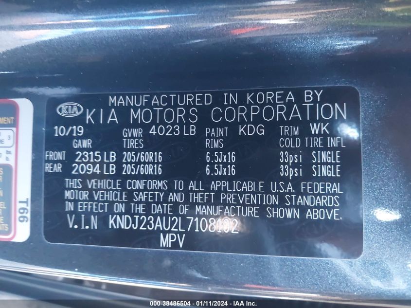 2020 KIA SOUL LX/X LINE/S - KNDJ23AU2L7108102