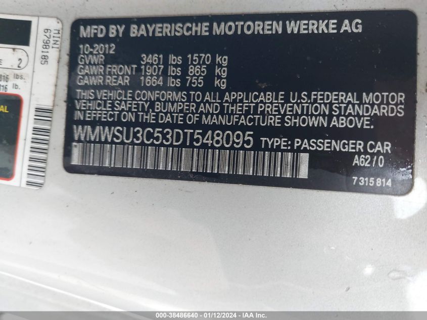 2013 MINI HARDTOP COOPER - WMWSU3C53DT548095