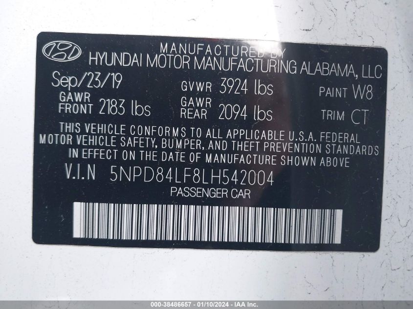 2020 HYUNDAI ELANTRA SEL - 5NPD84LF8LH542004