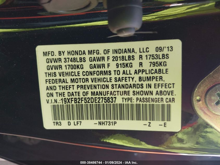 2013 HONDA CIVIC LX - 19XFB2F52DE275837