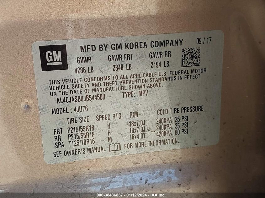 2018 BUICK ENCORE PREFERRED - KL4CJASB0JB544500