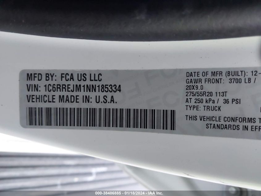 2022 RAM 1500 LARAMIE  4X2 5'7 BOX - 1C6RREJM1NN185334