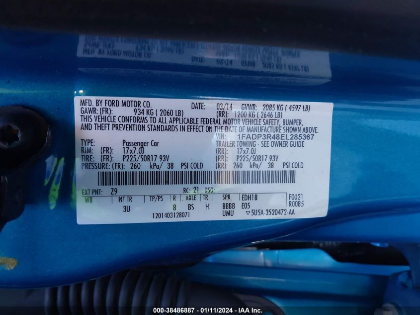 2014 FORD FOCUS ELECTRIC - 1FADP3R48EL285367