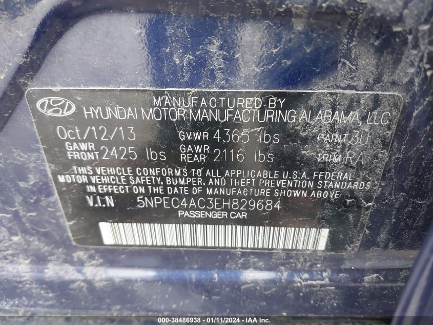 5NPEC4AC3EH829684 | 2014 HYUNDAI SONATA