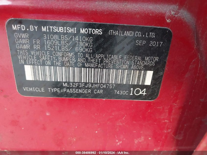 2018 MITSUBISHI MIRAGE G4 ES - ML32F3FJ9JHF04757