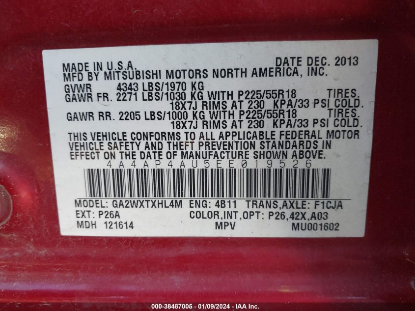 2014 MITSUBISHI OUTLANDER SPORT SE - 4A4AP4AU5EE019526
