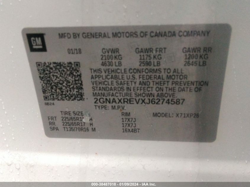 2018 CHEVROLET EQUINOX LS - 2GNAXREVXJ6274587