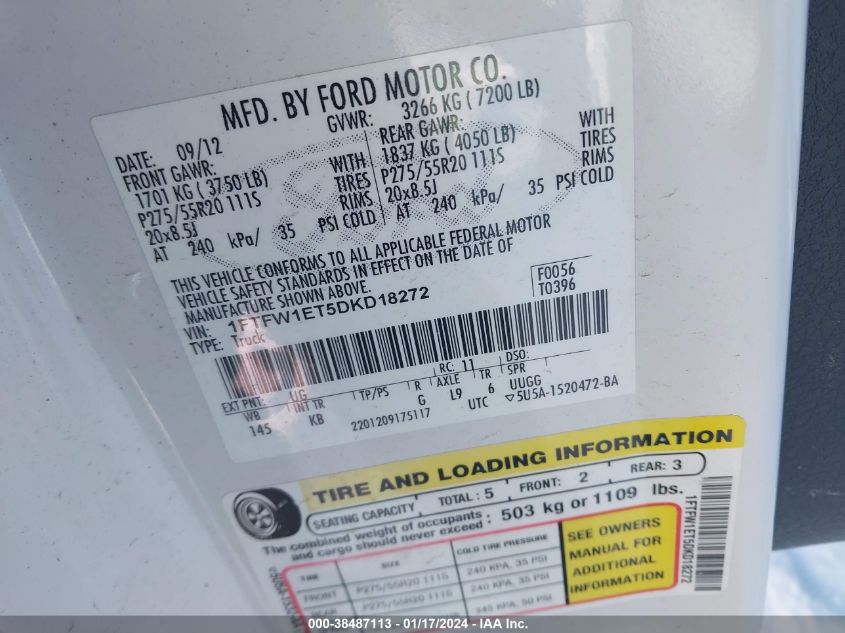 2013 FORD F-150 SUPERCREW - 1FTFW1ET5DKD18272