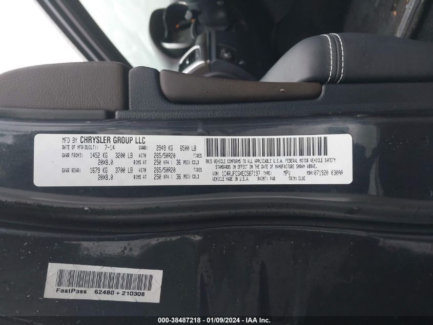 2014 JEEP GRAND CHEROKEE OVERLAND - 1C4RJFCGXEC587197