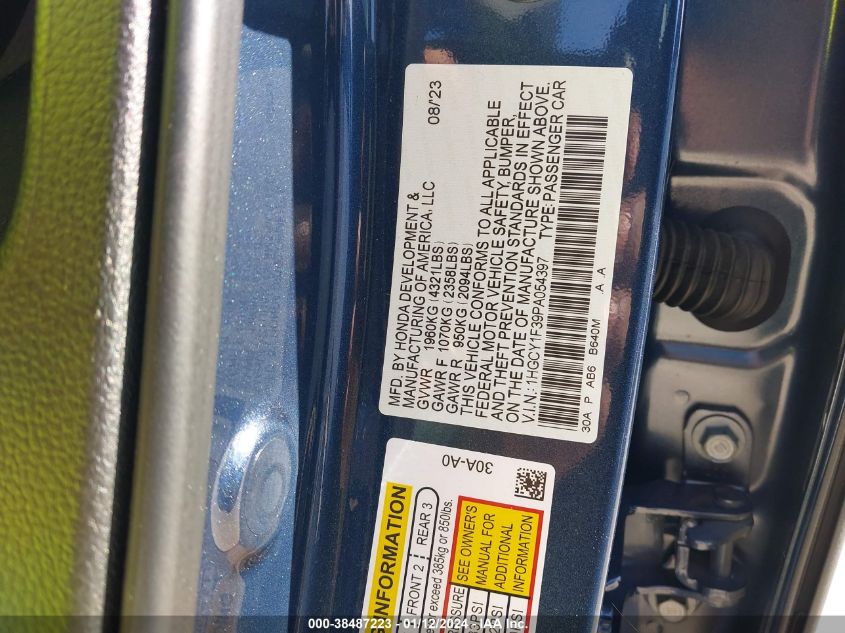 2023 HONDA ACCORD EX - 1HGCY1F39PA054397