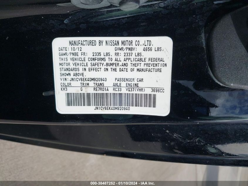 2013 INFINITI G37 JOURNEY - JN1CV6EK4DM920940