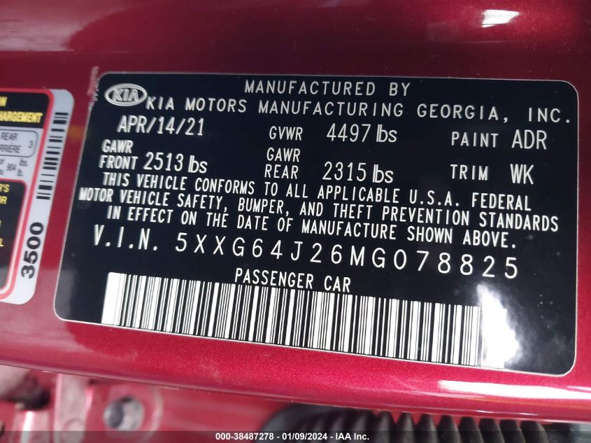 2021 KIA K5 GT LINE - 5XXG64J26MG078825
