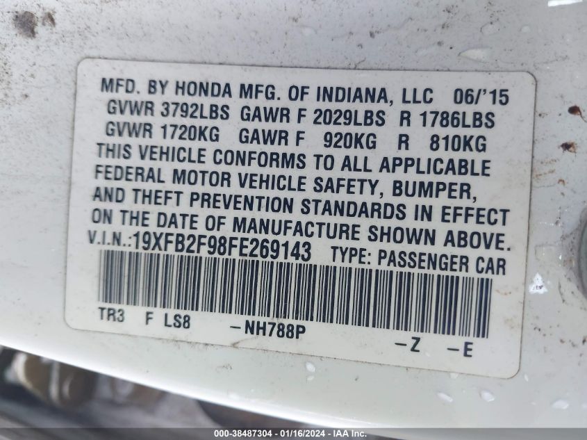 2015 HONDA CIVIC EXL - 19XFB2F98FE269143