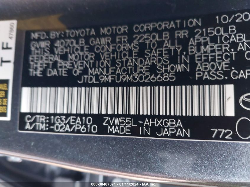 2021 TOYOTA PRIUS XLE AWD-E - JTDL9MFU9M3026685