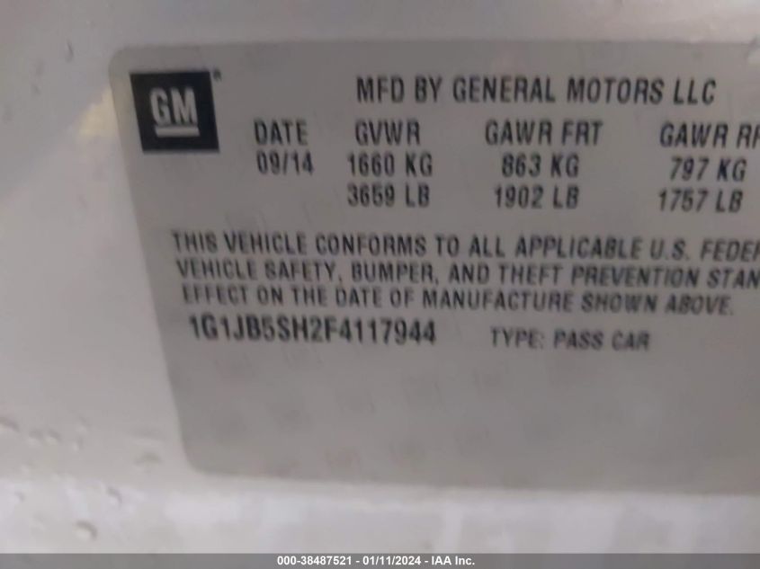 2015 CHEVROLET SONIC LS MANUAL - 1G1JB5SH2F4117944