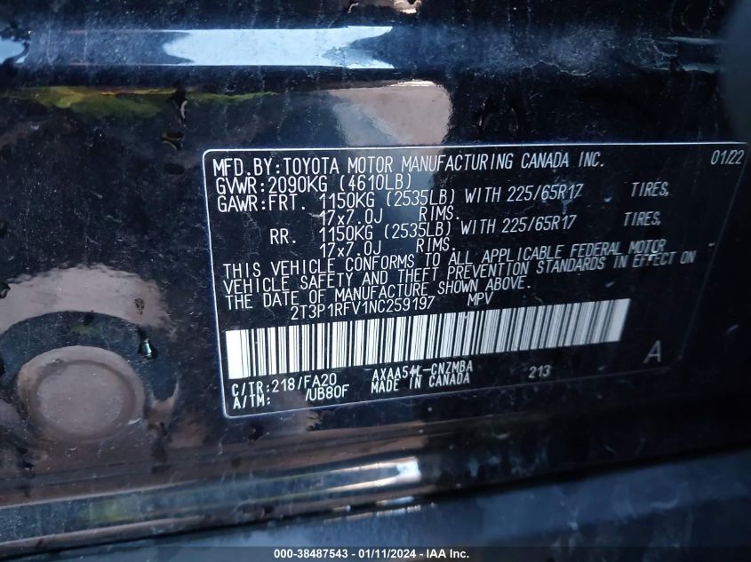 2022 TOYOTA RAV4 XLE - 2T3P1RFV1NC259197