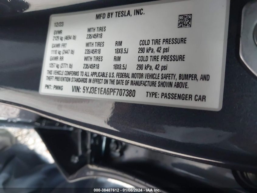 2023 TESLA MODEL 3 REAR-WHEEL DRIVE - 5YJ3E1EA6PF707380