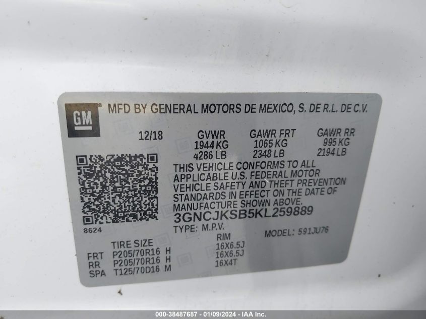 2019 CHEVROLET TRAX LS - 3GNCJKSB5KL259889