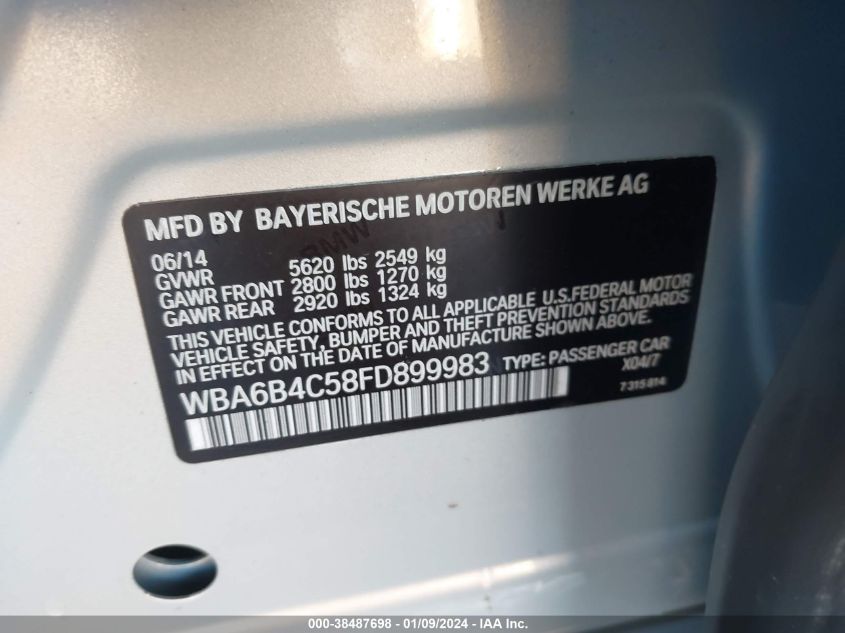 2015 BMW 650I GRAN COUPE XDRIVE - WBA6B4C58FD899983