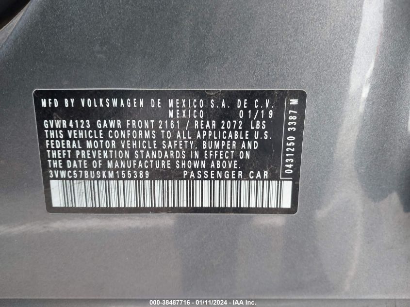 2019 VOLKSWAGEN JETTA S/SE/R-LINE - 3VWC57BU9KM155389