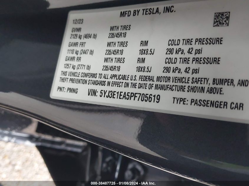 2023 TESLA MODEL 3 REAR-WHEEL DRIVE - 5YJ3E1EA5PF705619