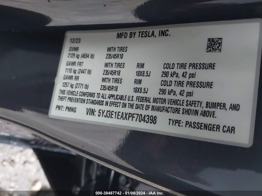 2023 TESLA MODEL 3 REAR-WHEEL DRIVE - 5YJ3E1EAXPF704398