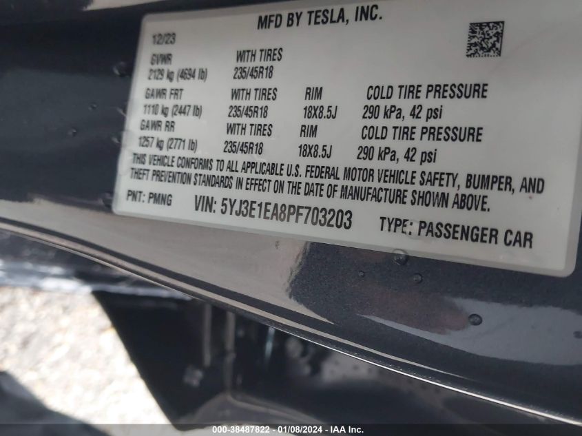 2023 TESLA MODEL 3 REAR-WHEEL DRIVE - 5YJ3E1EA8PF703203