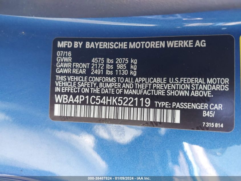 2017 BMW 440I WBA4P1C54HK522119