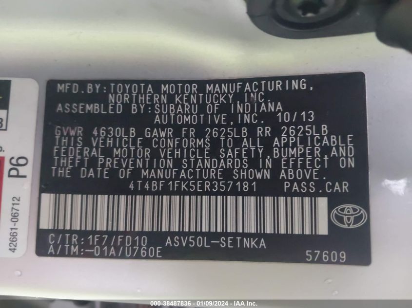 2014 TOYOTA CAMRY LE - 4T4BF1FK5ER357181