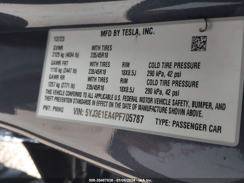 2023 TESLA MODEL 3 REAR-WHEEL DRIVE - 5YJ3E1EA4PF705787
