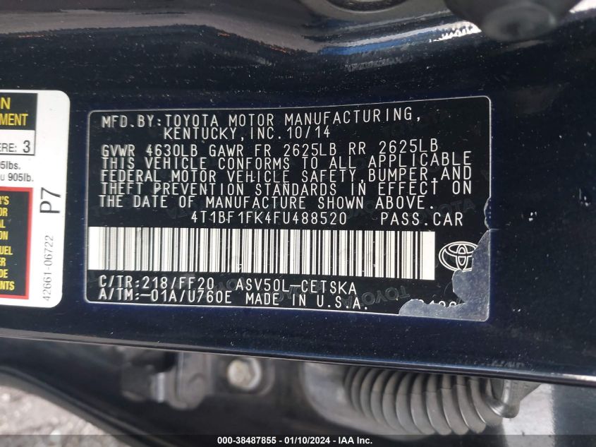 2015 TOYOTA CAMRY SE - 4T1BF1FK4FU488520