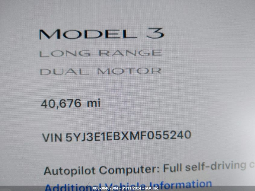 2021 TESLA MODEL 3 LONG RANGE DUAL MOTOR ALL-WHEEL DRIVE - 5YJ3E1EBXMF055240