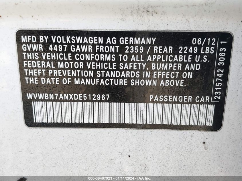 2013 VOLKSWAGEN CC 2.0T SPORT PLUS - WVWBN7ANXDE512967