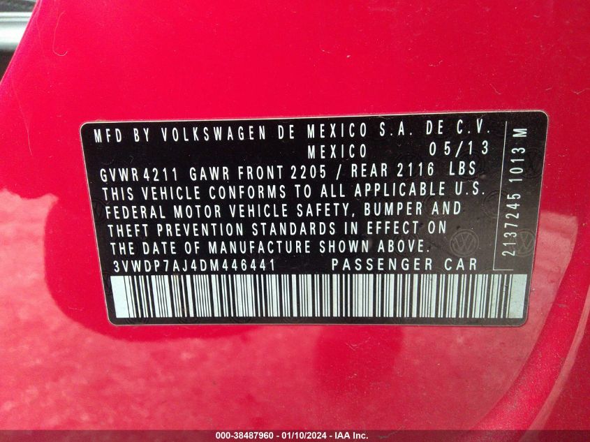 2013 VOLKSWAGEN JETTA SE - 3VWDP7AJ4DM446441