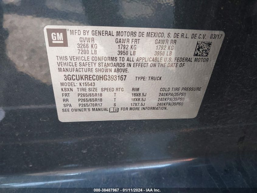 2017 CHEVROLET SILVERADO 1500 2LT - 3GCUKREC0HG393167